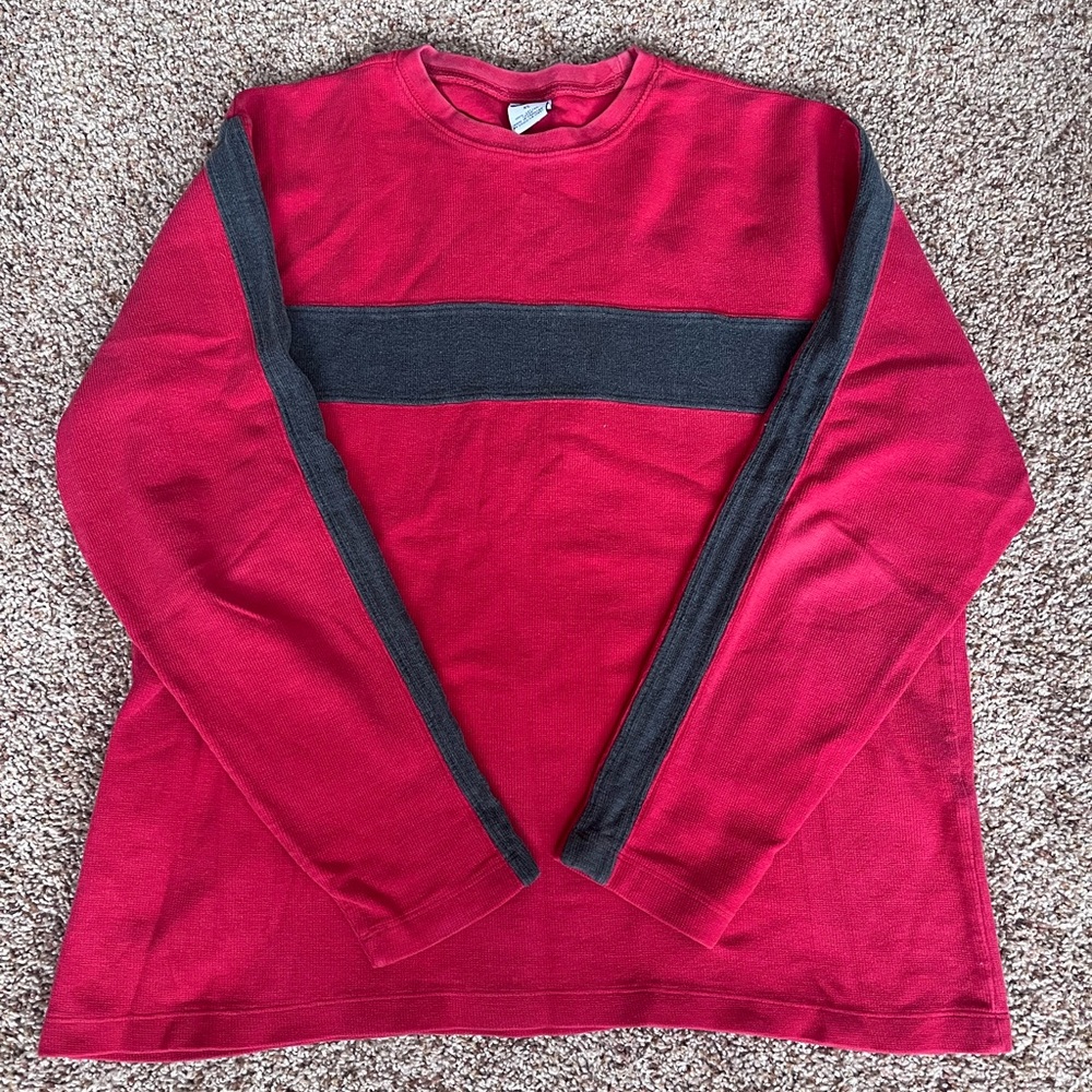 Vintage Y2K Old Navy Red and Black Crewneck‎ Stripe Sweatshirt